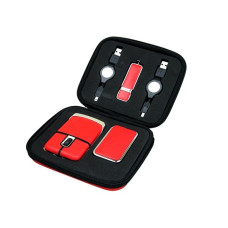 Подарочный набор USB-SET в кожанном исполнении в коробочке на 64 Гб, красный